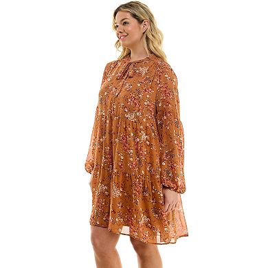 Plus Size Luxology Tie Neck Babydoll Dress