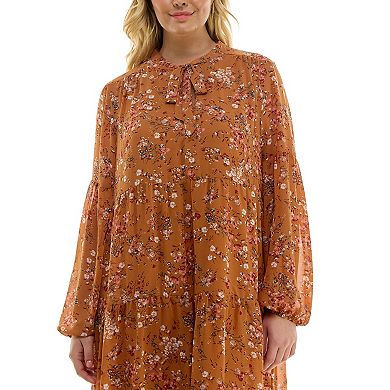 Plus Size Luxology Tie Neck Babydoll Dress