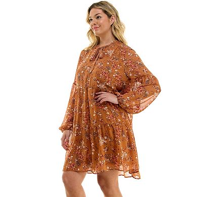 Plus Size Luxology Tie Neck Babydoll Dress