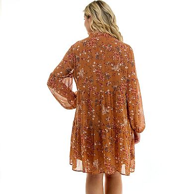Plus Size Luxology Tie Neck Babydoll Dress