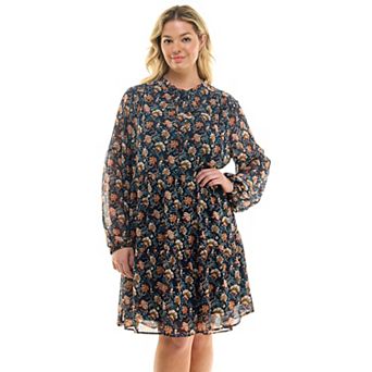 Plus Size Luxology Tie Neck Babydoll Dress