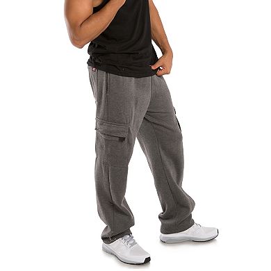 Vibes Men's Fleece Cargo Sweatpants Relaxed Fit Bungee Cord Open Bottom