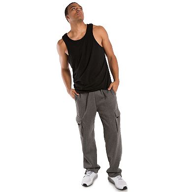 Vibes Men's Fleece Cargo Sweatpants Relaxed Fit Bungee Cord Open Bottom