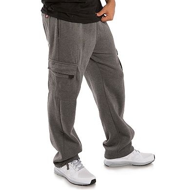 Vibes Men's Fleece Cargo Sweatpants Relaxed Fit Bungee Cord Open Bottom