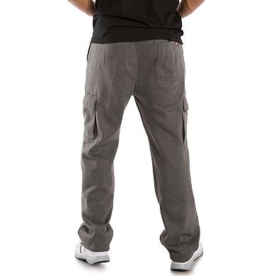 Vibes Men's Fleece Cargo Sweatpants Relaxed Fit Bungee Cord Open Bottom