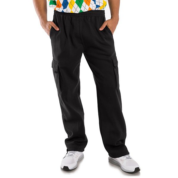 Vibes Men's Fleece Cargo Sweatpants Relaxed Fit Bungee Cord Open