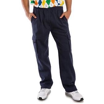 Vibes Men's Fleece Cargo Sweatpants Relaxed Fit Bungee Cord Open Bottom