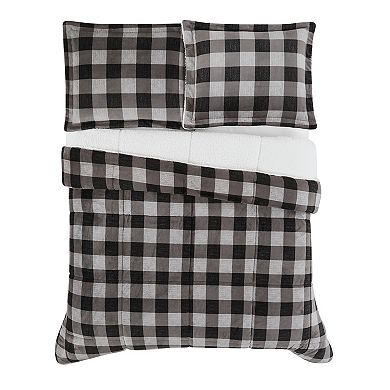 London Fog Buffalo Check Black, White, & Gray Comforter Set with Sham