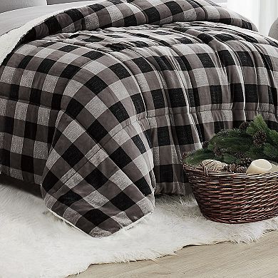 London Fog Buffalo Check Black, White, & Gray Comforter Set with Sham