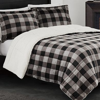 London Fog Buffalo Check Black, White, & Gray Comforter Set with Sham