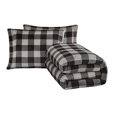 London Fog Buffalo Check Black, White, & Gray Comforter Set with Sham