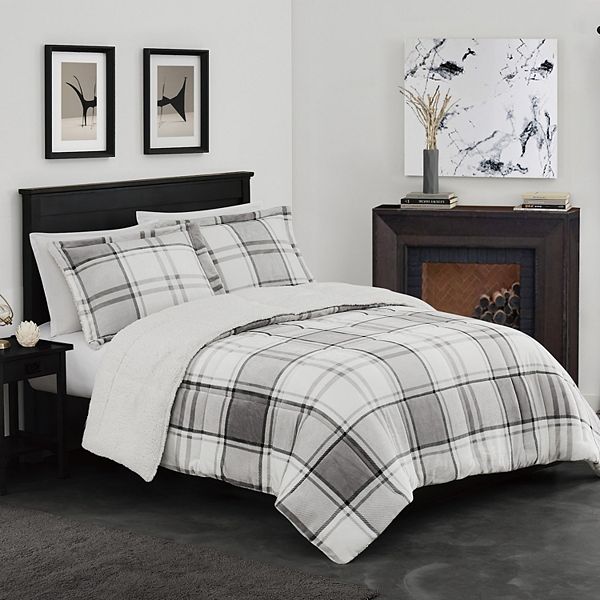 London Fog Ronnie Plaid Gray Comforter Set with Sham