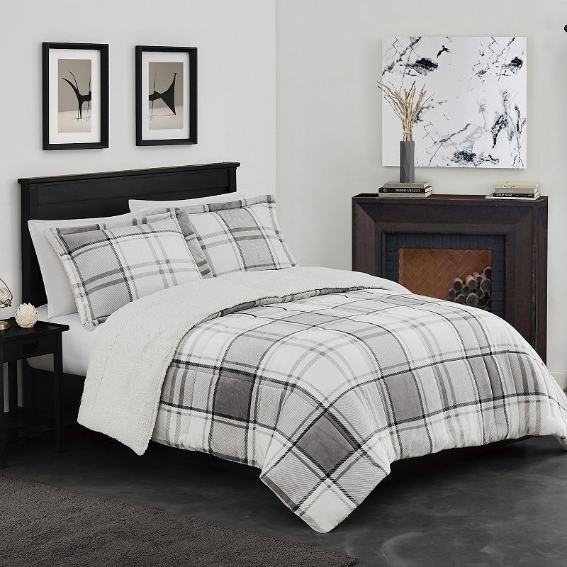 71524636 London Fog Ronnie Plaid Gray Comforter Set with Sh sku 71524636