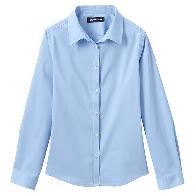 Lands' End Big Girls School Uniform No Gape Long Sleeve Stretch Shirt - Light Sea Blue - 14