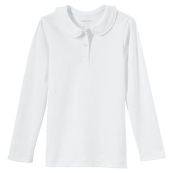 Girls 4-16 Lands' End School Uniform Long Sleeve Ruffled Peter Pan Collar Knit Shirt