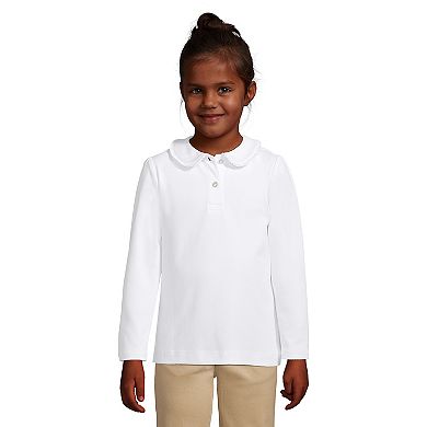 Girls 4-16 Lands' End School Uniform Long Sleeve Ruffled Peter Pan Collar Knit Shirt