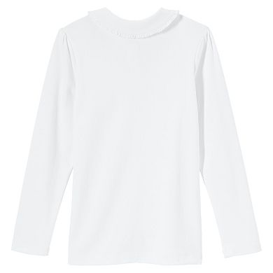 Girls 4-16 Lands' End School Uniform Long Sleeve Ruffled Peter Pan Collar Knit Shirt