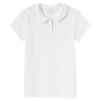 Girls 4-16 Lands' End School Uniform Short Sleeve Ruffled Peter Pan Collar Knit Shirt
