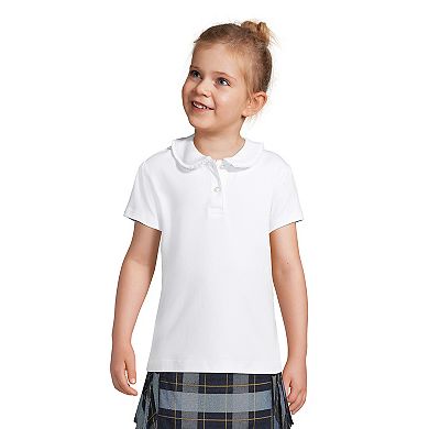 Girls 4-16 Lands' End School Uniform Short Sleeve Ruffled Peter Pan Collar Knit Shirt