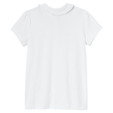 Girls 4-16 Lands' End School Uniform Short Sleeve Ruffled Peter Pan Collar Knit Shirt