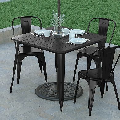 Emma and Oliver Drew Indoor/Outdoor Dining Table with Umbrella Hole, 36" Square All Weather Poly Resin Top and Steel Base