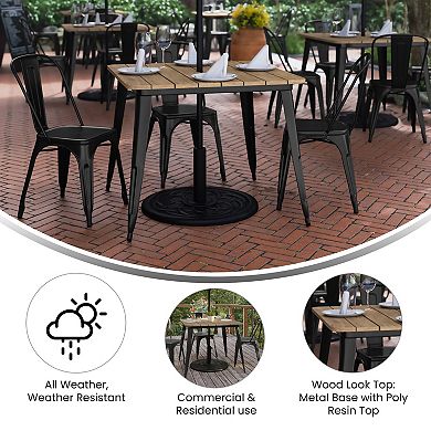 Emma and Oliver Drew Indoor/Outdoor Dining Table with Umbrella Hole, 36" Square All Weather Poly Resin Top and Steel Base