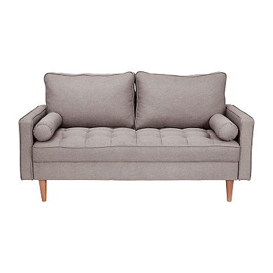 Emma and Oliver Holden Upholstered Mid-Century Modern Pocket Spring Loveseat with Wooden Legs and Removable Back Cushions