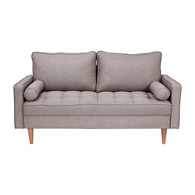 Emma and Oliver Trendy Mid-Century Modern Faux Linen Loveseat with Wood Legs