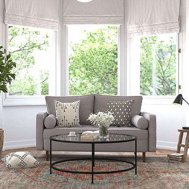 Emma and Oliver Holden Upholstered Mid-Century Modern Pocket Spring Loveseat with Wooden Legs and Removable Back Cushions