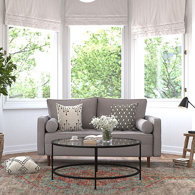 Emma and Oliver Trendy Mid-Century Modern Faux Linen Loveseat with Wood Legs