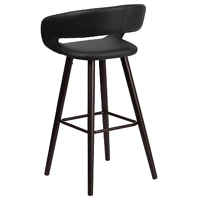 Emma and Oliver 2 Pk. 29'' High Contemporary Vinyl Barstool with Cappuccino Wood Frame