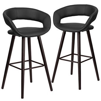 Emma and Oliver 2 pk 29'' High Contemporary Vinyl Barstool with Cappuccino Wood Frame