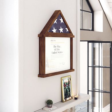 Emma and Oliver Arthur Small Solid Wood Memorial Flag Case with Certificate Holder and Shadow Box Display