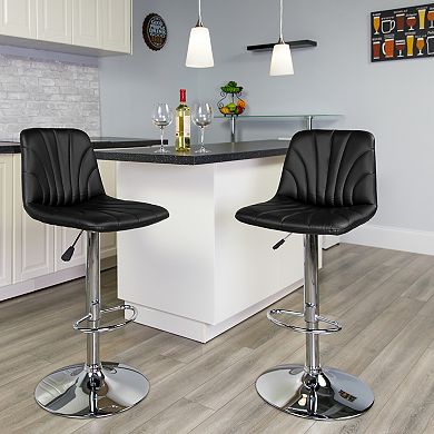 Emma and Oliver 2 Pack Contemporary Vinyl Adjustable Height Barstool with Embellished Stitch Design and Chrome Base