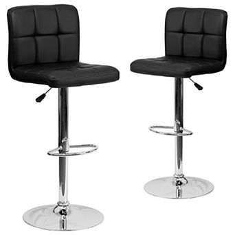 Emma and Oliver 2 Pack Contemporary Quilted Vinyl Adjustable Height Barstool with Chrome Base