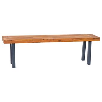Emma and Oliver Tokar Rustic Acacia Wood Bench with Seating for Two, Flared Wooden Legs and Slatted Surface for Indoor and Outdoor Use
