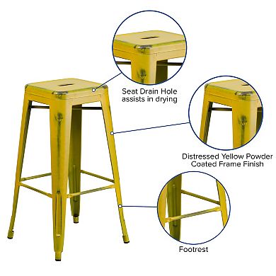 Emma and Oliver Commercial Grade 4 Pack 30" High Backless Distressed Metal Indoor-Outdoor Barstool