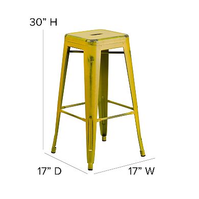 Emma and Oliver Commercial Grade 4 Pack 30" High Backless Distressed Metal Indoor-Outdoor Barstool