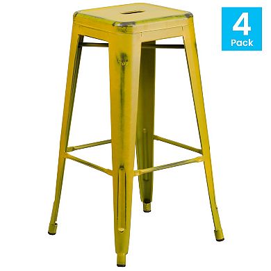 Emma and Oliver Commercial Grade 4 Pack 30" High Backless Distressed Metal Indoor-Outdoor Barstool