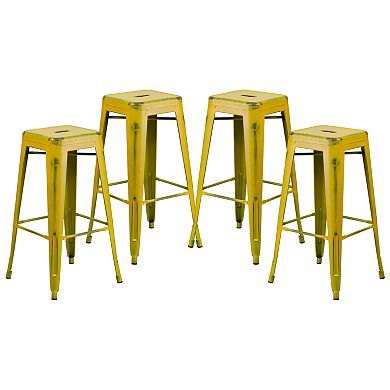 Emma and Oliver Commercial Grade 4 Pack 30" High Backless Distressed Metal Indoor-Outdoor Barstool