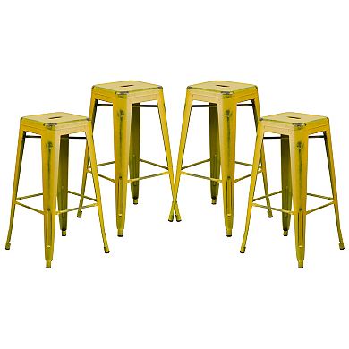 Emma and Oliver Commercial Grade 4 Pack 30" High Backless Distressed Metal Indoor-Outdoor Barstool