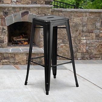 Emma and Oliver Commercial Grade 4 Pack 30" High Backless Distressed Metal Indoor-Outdoor Barstool