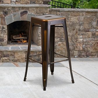 Emma and Oliver Commercial Grade 4 Pack 30" High Backless Distressed Metal Indoor-Outdoor Barstool