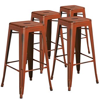 Emma and Oliver Commercial Grade 4 Pack 30" High Backless Distressed Metal Indoor-Outdoor Barstool