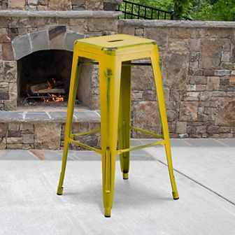 Emma and Oliver Commercial Grade 4 Pack 30" High Backless Distressed Metal Indoor-Outdoor Barstool