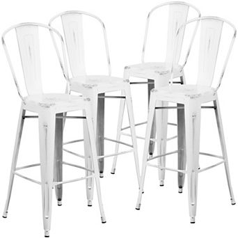 Emma and Oliver Commercial Grade 4 Pack 30" High Distressed Metal Indoor-Outdoor Barstool with Back