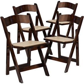 Emma and Oliver 4 Pack Wood Folding Chair with Vinyl Padded Seat