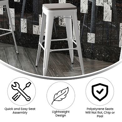 Emma and Oliver Kam Backless Metal Indoor-Outdoor Stool with All-Weather Polystyrene Seat