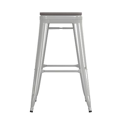 Emma and Oliver Kam Backless Metal Indoor-Outdoor Stool with All-Weather Polystyrene Seat