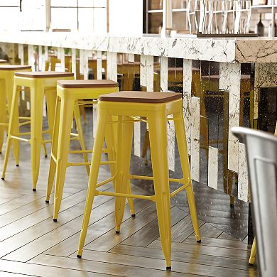 Emma and Oliver Kam Backless Metal Indoor-Outdoor Stool with All-Weather Polystyrene Seat